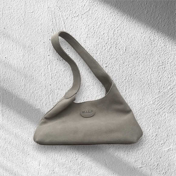 M.I.L.A Suede "Celina" Shoulder Bag Light Gray Minimalist Brand New W/Tag - Picture 6 of 11